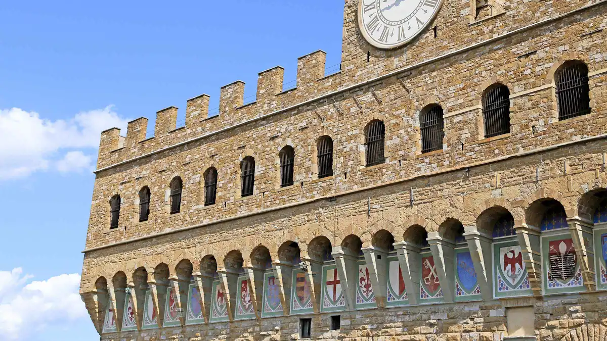 Palazzo Vecchio tower above Piazza della Signoria, Florence, Italy