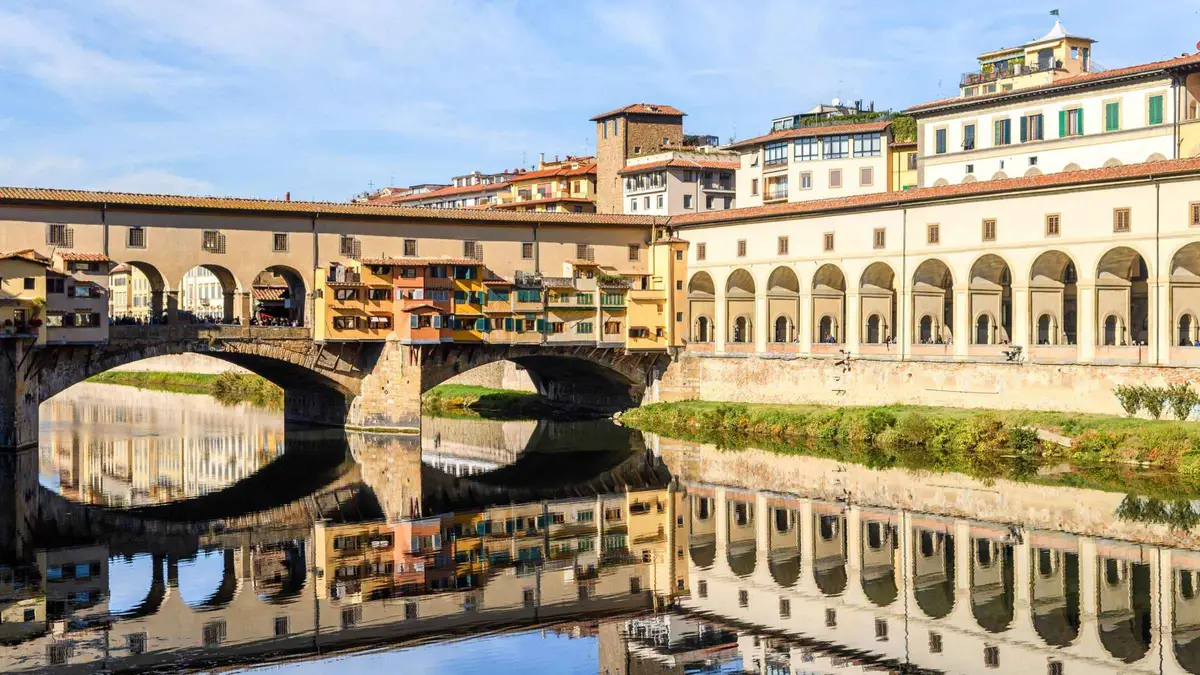 Ponte Vecchio seen from the Vasari Corridor windows on an Uffizi and corridor tour