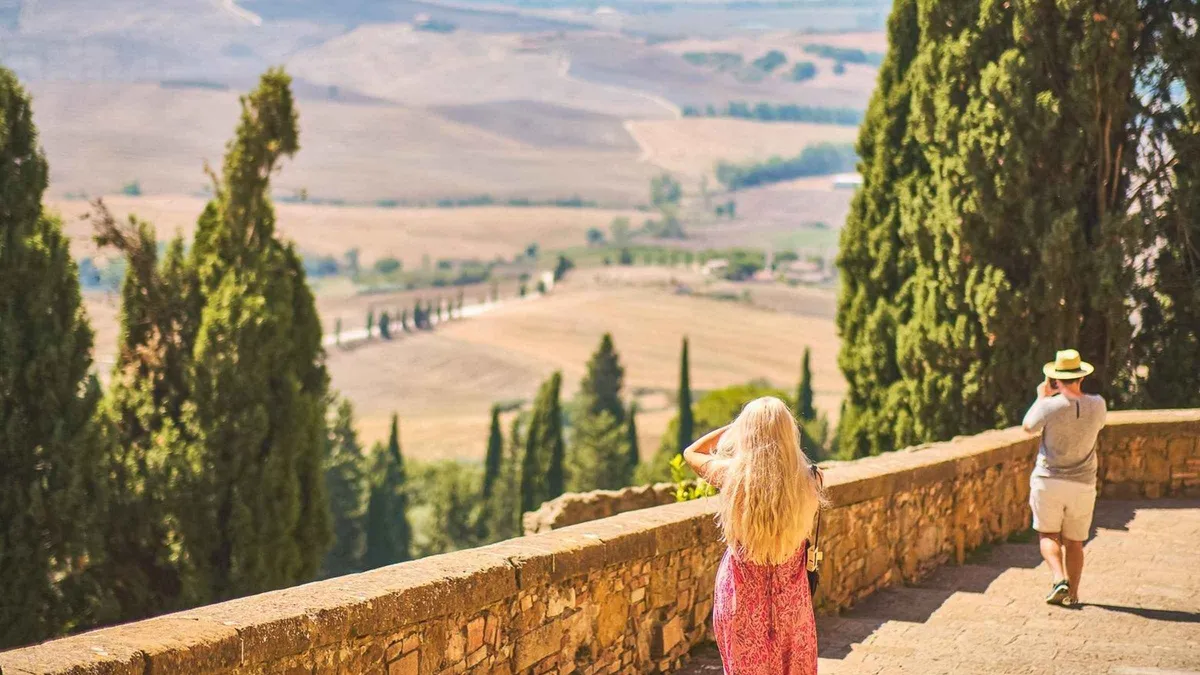 Montepulciano hilltop street on a Montalcino, Pienza and Montepulciano day trip